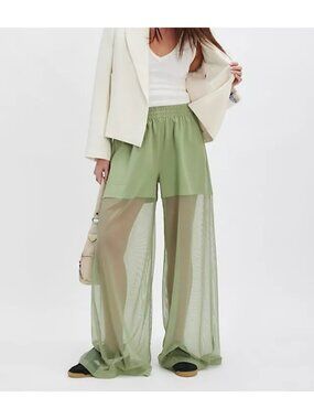 Norma Kamali Boyfriend Elephant Mesh Pants Sheer Contemporary Green Womens M